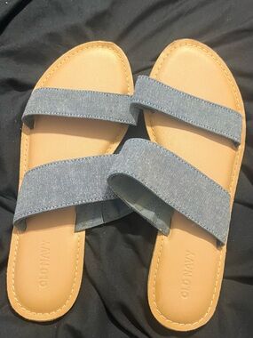 Old Navy Blue Denim Double-Strap Slide Sandals